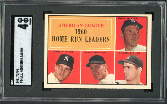 1961 Topps Baseball #044 A.L. Home Run Leaders Mickey Mantle SGC 4 VG-EX 560541