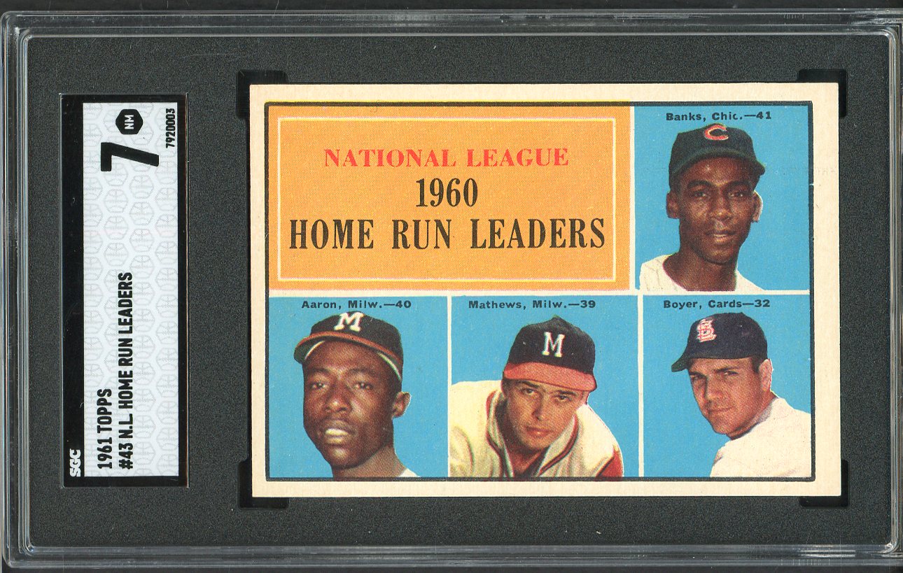 1961 Topps Baseball #043 N.L. Home Run Leaders Hank Aaron SGC 7 NM 560543