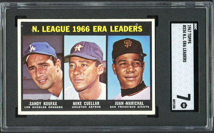1967 Topps Baseball #234 N.L. ERA Leaders Sandy Koufax SGC 7 NM 560545