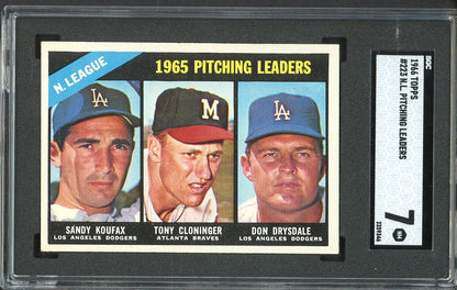 1966 Topps Baseball #223 N.L. Win Leaders Sandy Koufax SGC 7 NM 560546