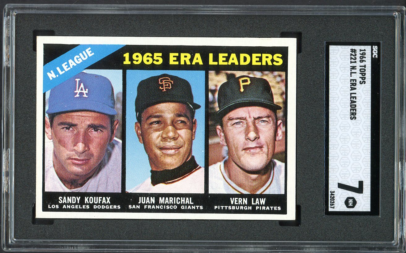 1966 Topps Baseball #221 N.L. ERA Leaders Sandy Koufax SGC 7 NM 560548