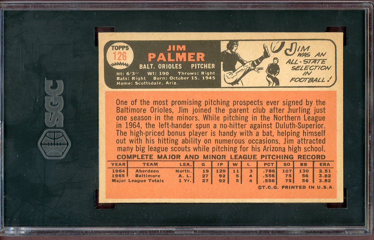 1966 Topps Baseball #126 Jim Palmer Orioles SGC 6 EX-MT 560553
