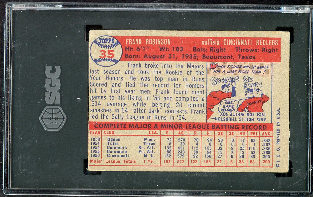 1957 Topps Baseball #035 Frank Robinson Reds SGC 3 VG 560555
