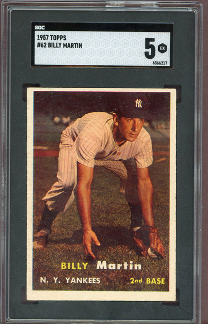 1957 Topps Baseball #062 Billy Martin Yankees SGC 5 EX 560557