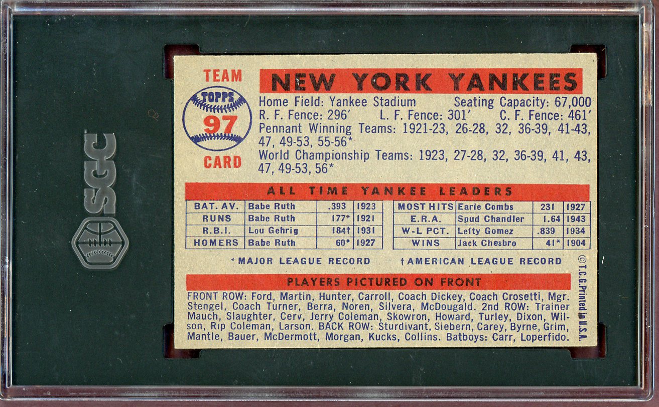 1957 Topps Baseball #097 New York Yankees Team SGC 7 NM 560560