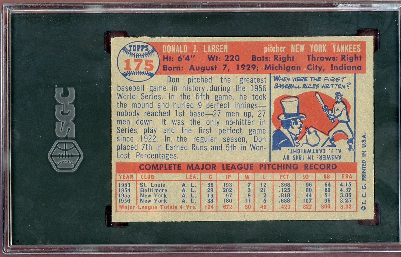1957 Topps Baseball #175 Don Larsen Yankees SGC 6 EX-MT 560561
