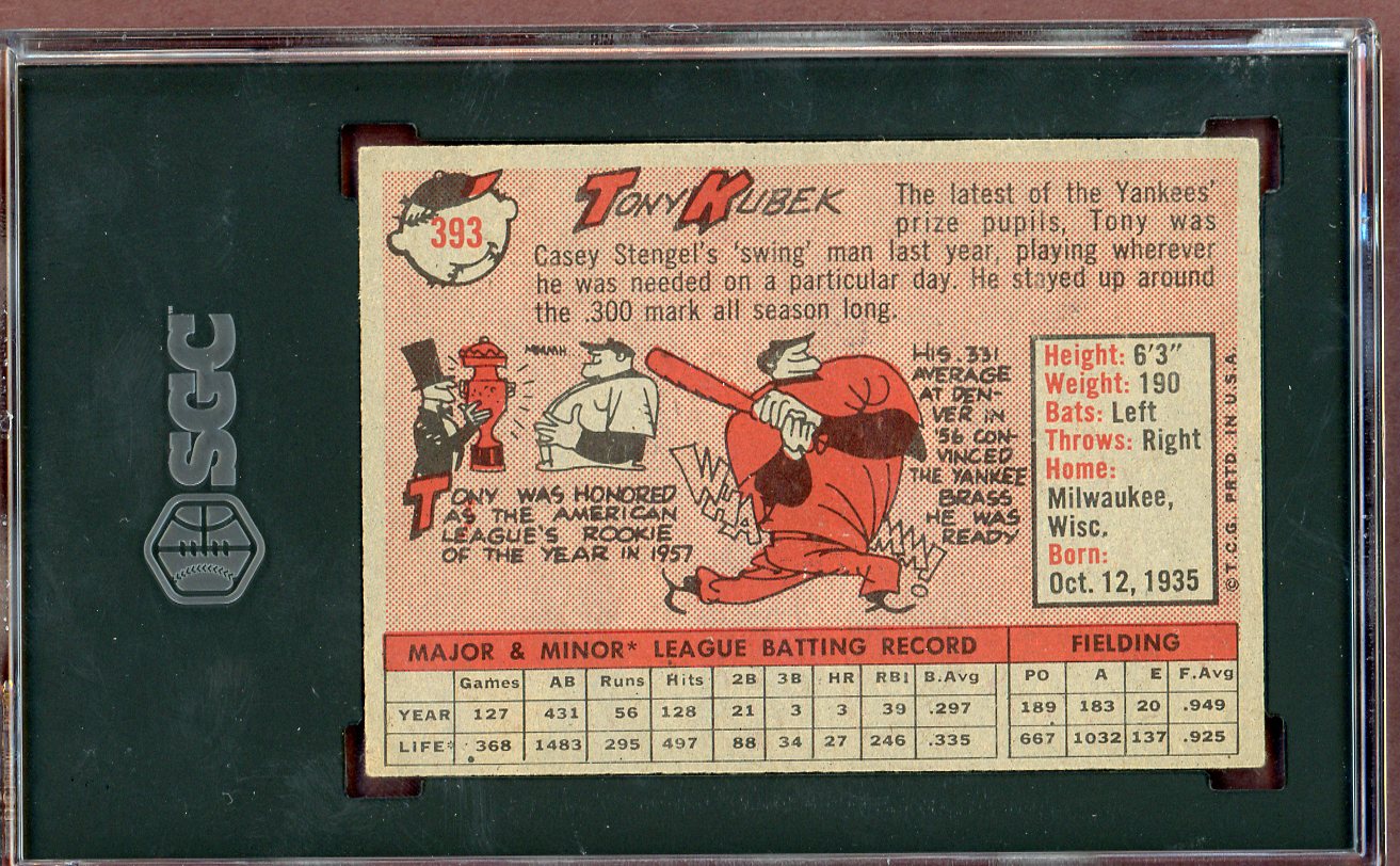 1958 Topps Baseball #393 Tony Kubek Yankees SGC 5.5 EX+ 560563