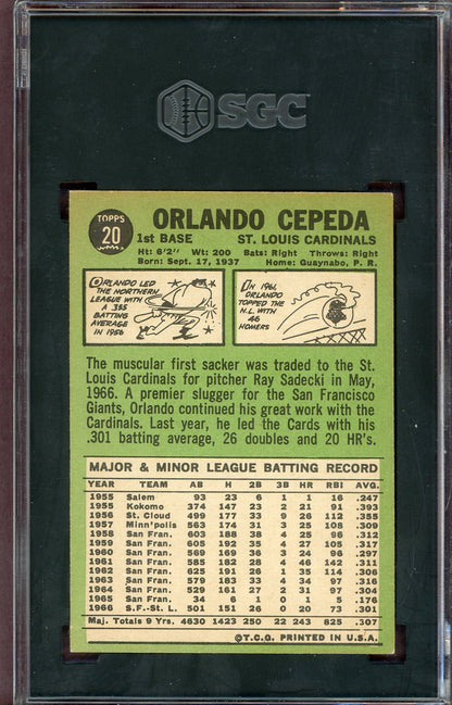 1967 Topps Baseball #020 Orlando Cepeda Cardinals SGC 5.5 EX+ 560565