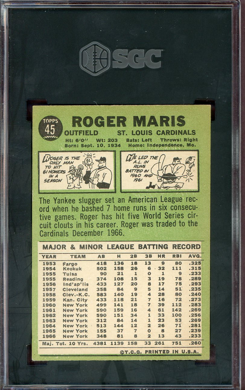 1967 Topps Baseball #045 Roger Maris Cardinals SGC 5 EX 560566