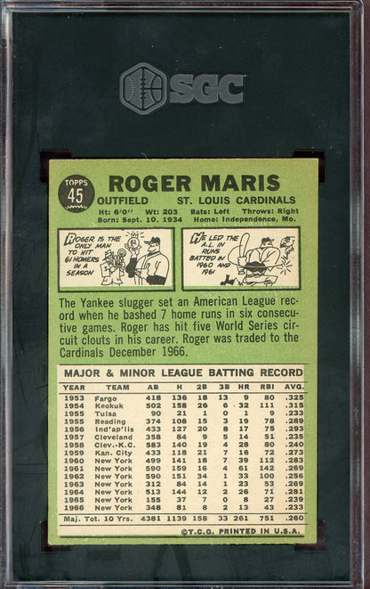 1967 Topps Baseball #045 Roger Maris Cardinals SGC 5 EX 560566