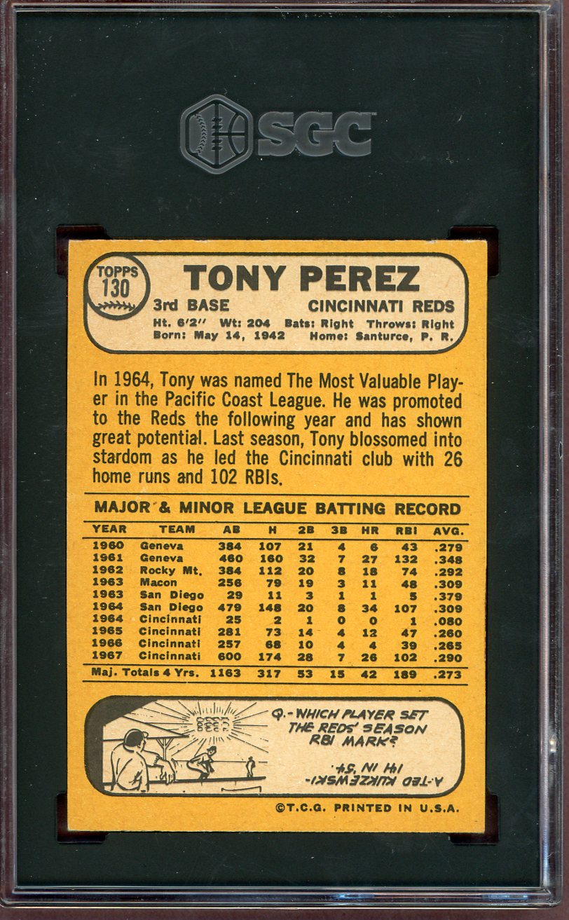1968 Topps Baseball #130 Tony Perez Reds SGC 6 EX-MT 560567