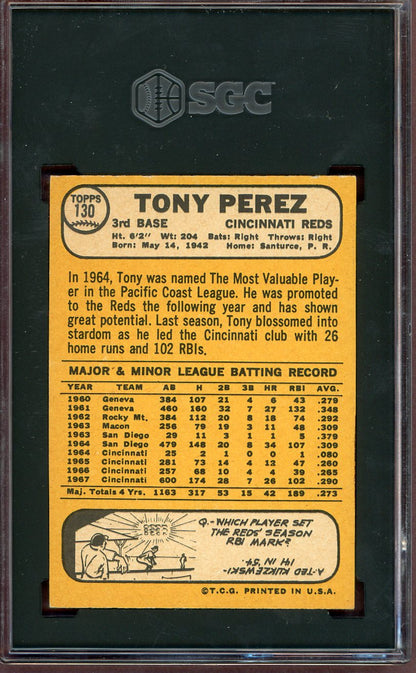 1968 Topps Baseball #130 Tony Perez Reds SGC 6 EX-MT 560567