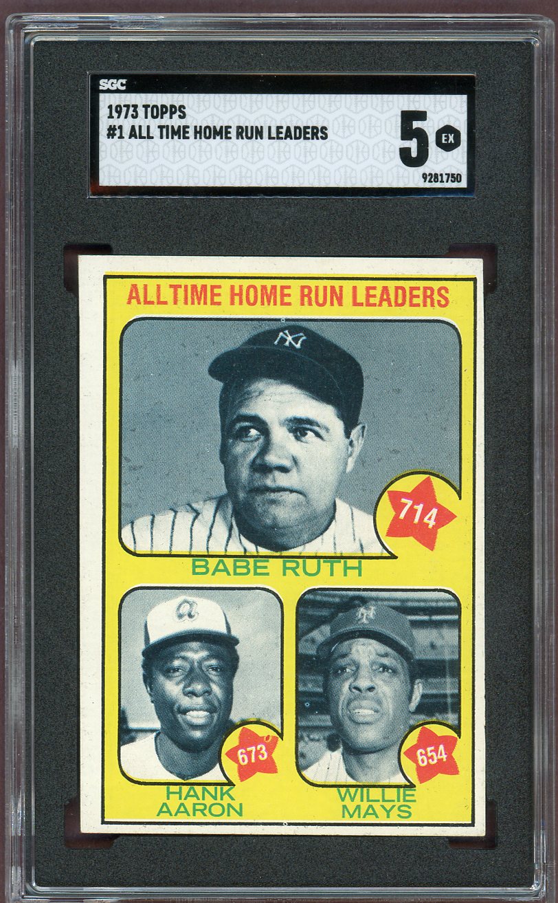 1973 Topps Baseball #001 Hank Aaron Babe Ruth Willie Mays SGC 5 EX 560568