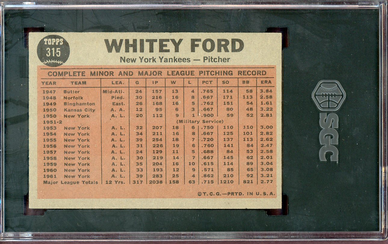 1962 Topps Baseball #315 Whitey Ford IA Yankees SGC 6 EX-MT 560574