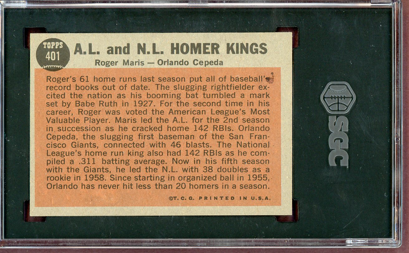 1962 Topps Baseball #401 Roger Maris Orlando Cepeda SGC 4 VG-EX 560576