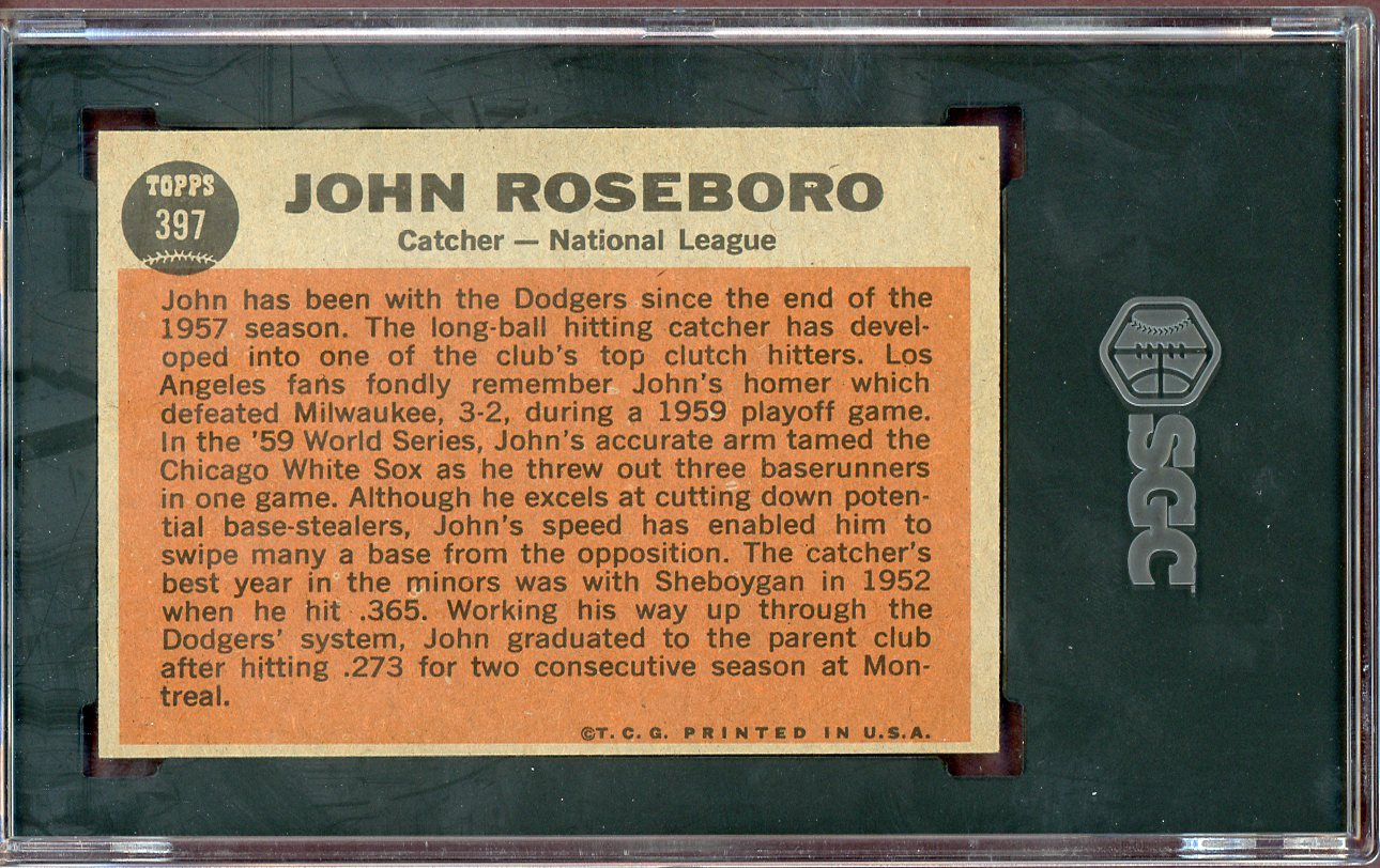1962 Topps Baseball #397 John Roseboro A.S. Dodgers SGC 7 NM 560582