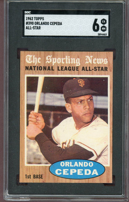 1962 Topps Baseball #390 Orlando Cepeda A.S. Giants SGC 6 EX-MT 560585