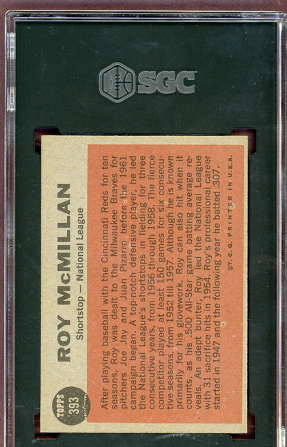 1962 Topps Baseball #393 Roy McMillan A.S. Braves SGC 7 NM 560588