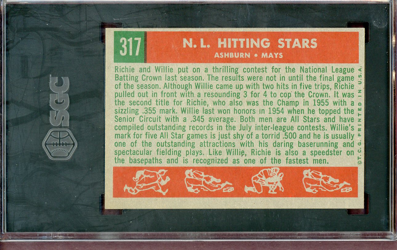 1959 Topps Baseball #317 Willie Mays Richie Ashburn SGC 7 NM 560590