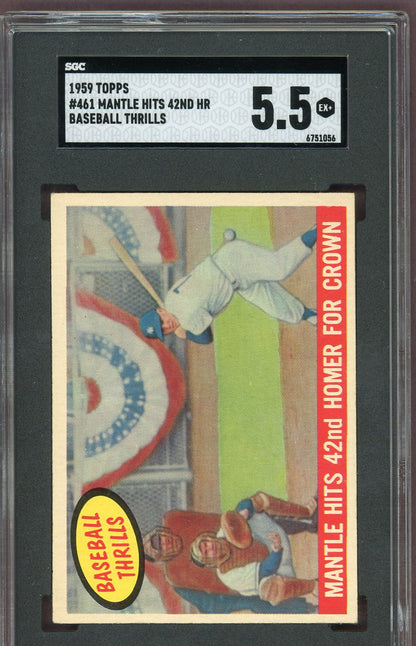 1959 Topps Baseball #461 Mickey Mantle IA Yankees SGC 5.5 EX+ 560591