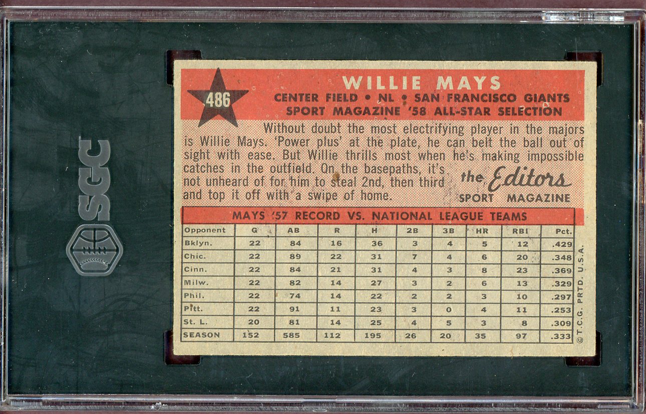 1958 Topps Baseball #486 Willie Mays A.S. Giants SGC 7 NM 560593