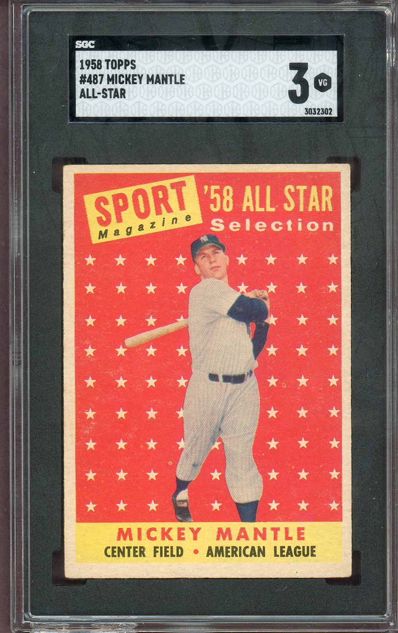 1958 Topps Baseball #487 Mickey Mantle A.S. Yankees SGC 3 VG 560594