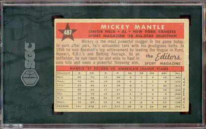 1958 Topps Baseball #487 Mickey Mantle A.S. Yankees SGC 3 VG 560594