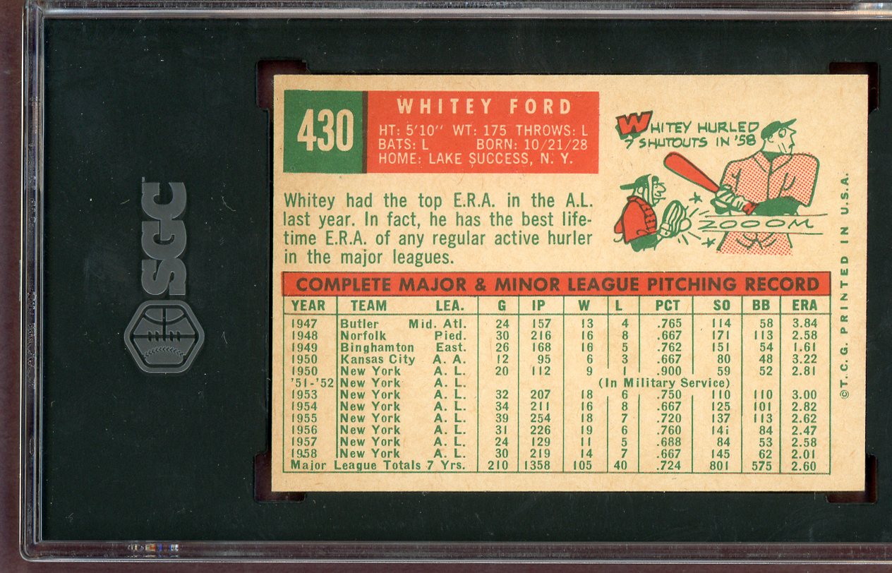 1959 Topps Baseball #430 Whitey Ford Yankees SGC 7 NM 560596