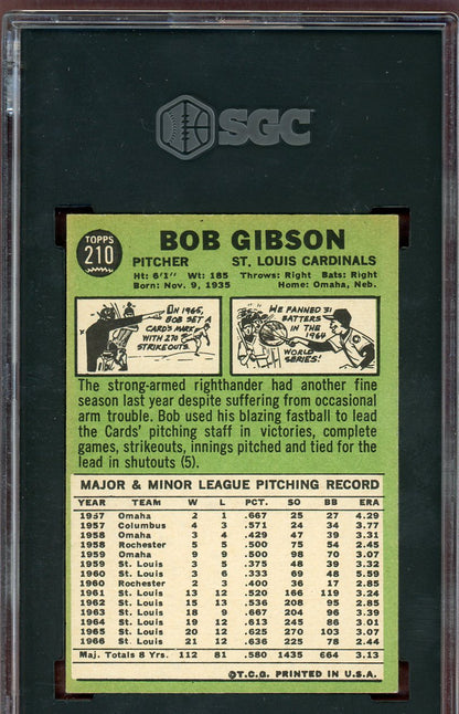 1967 Topps Baseball #210 Bob Gibson Cardinals SGC 6 EX-MT 560599