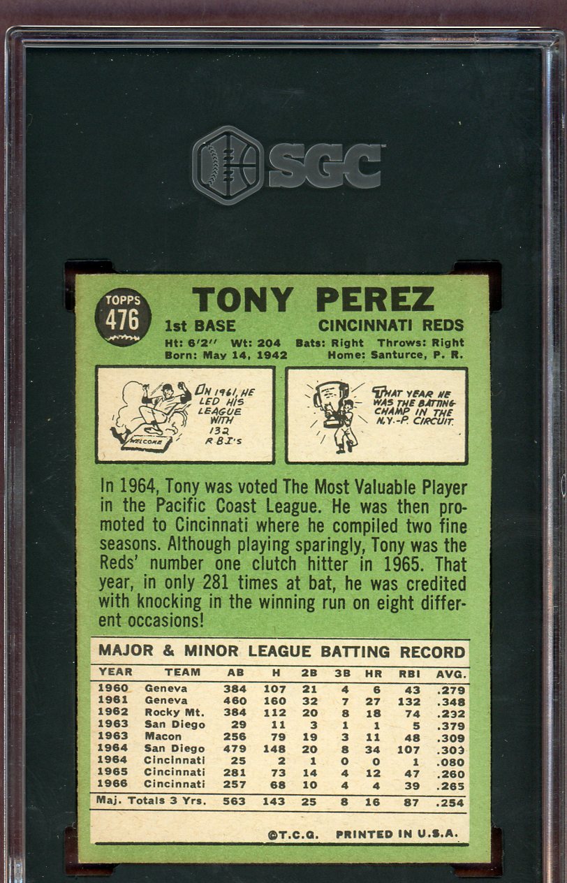 1967 Topps Baseball #476 Tony Perez Reds SGC 6 EX-MT 560600