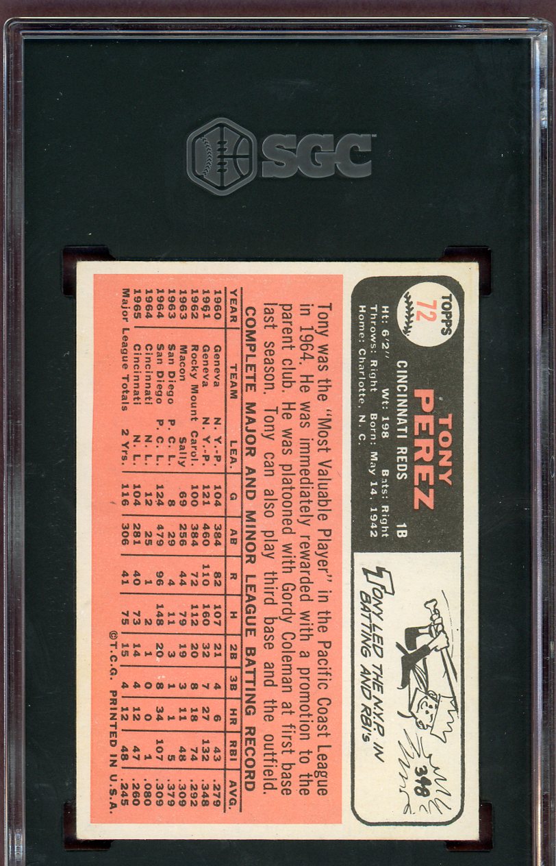 1966 Topps Baseball #072 Tony Perez Reds SGC 5 EX 560604