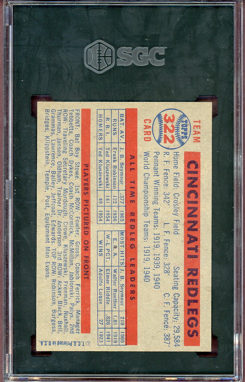 1957 Topps Baseball #322 Cincinnati Reds Team SGC 4 VG-EX 560605