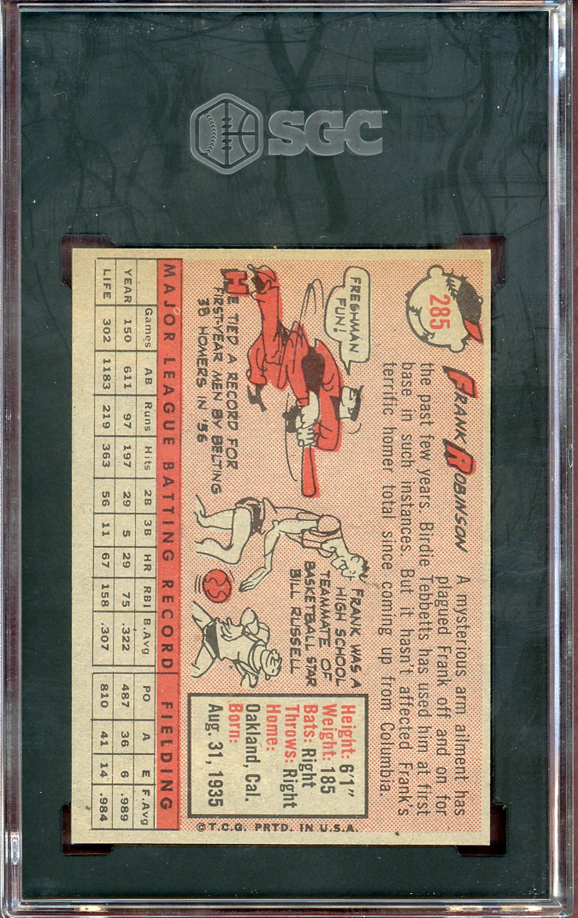 1958 Topps Baseball #285 Frank Robinson Reds SGC Auth 560606