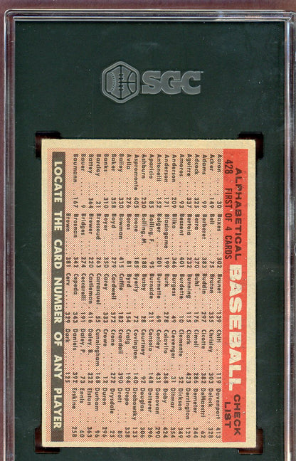 1958 Topps Baseball #428 Cincinnati Reds Team SGC 4.5 VG-EX+ 560608