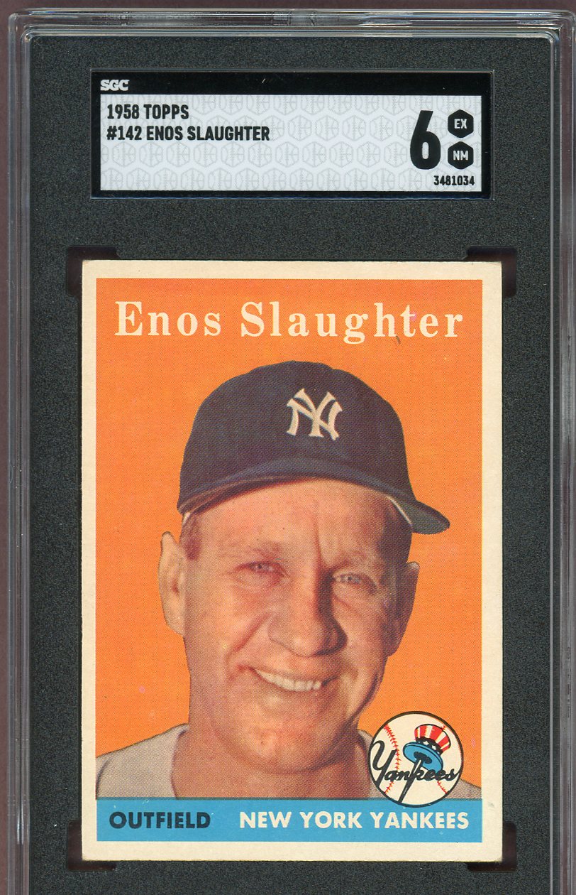 1958 Topps Baseball #142 Enos Slaughter Yankees SGC 6 EX-MT 560611