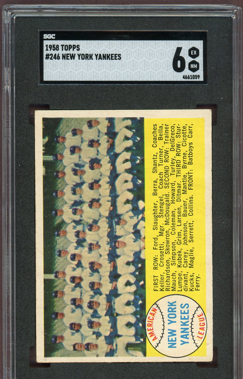 1958 Topps Baseball #246 New York Yankees Team SGC 6 EX-MT 560612