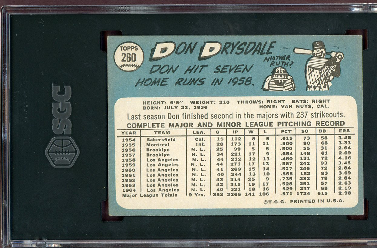 1965 Topps Baseball #260 Don Drysdale Dodgers SGC 6 EX-MT 560615