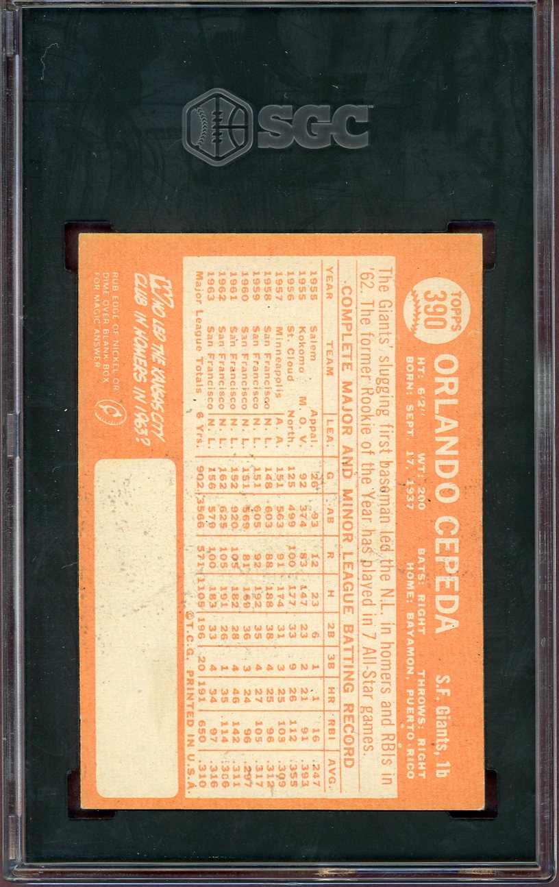 1964 Topps Baseball #390 Orlando Cepeda Giants SGC 6 EX-MT 560617