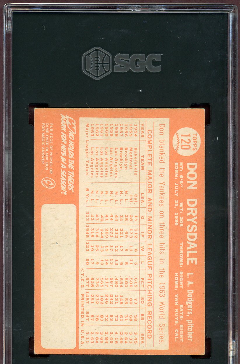 1964 Topps Baseball #120 Don Drysdale Dodgers SGC 6 EX-MT 560620