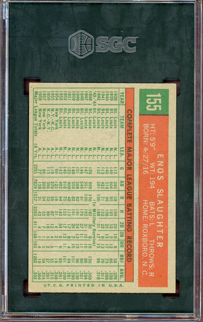 1959 Topps Baseball #155 Enos Slaughter Yankees SGC 6 EX-MT 560621