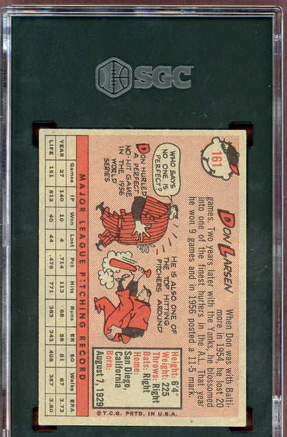 1958 Topps Baseball #161 Don Larsen Yankees SGC 6 EX-MT 560623