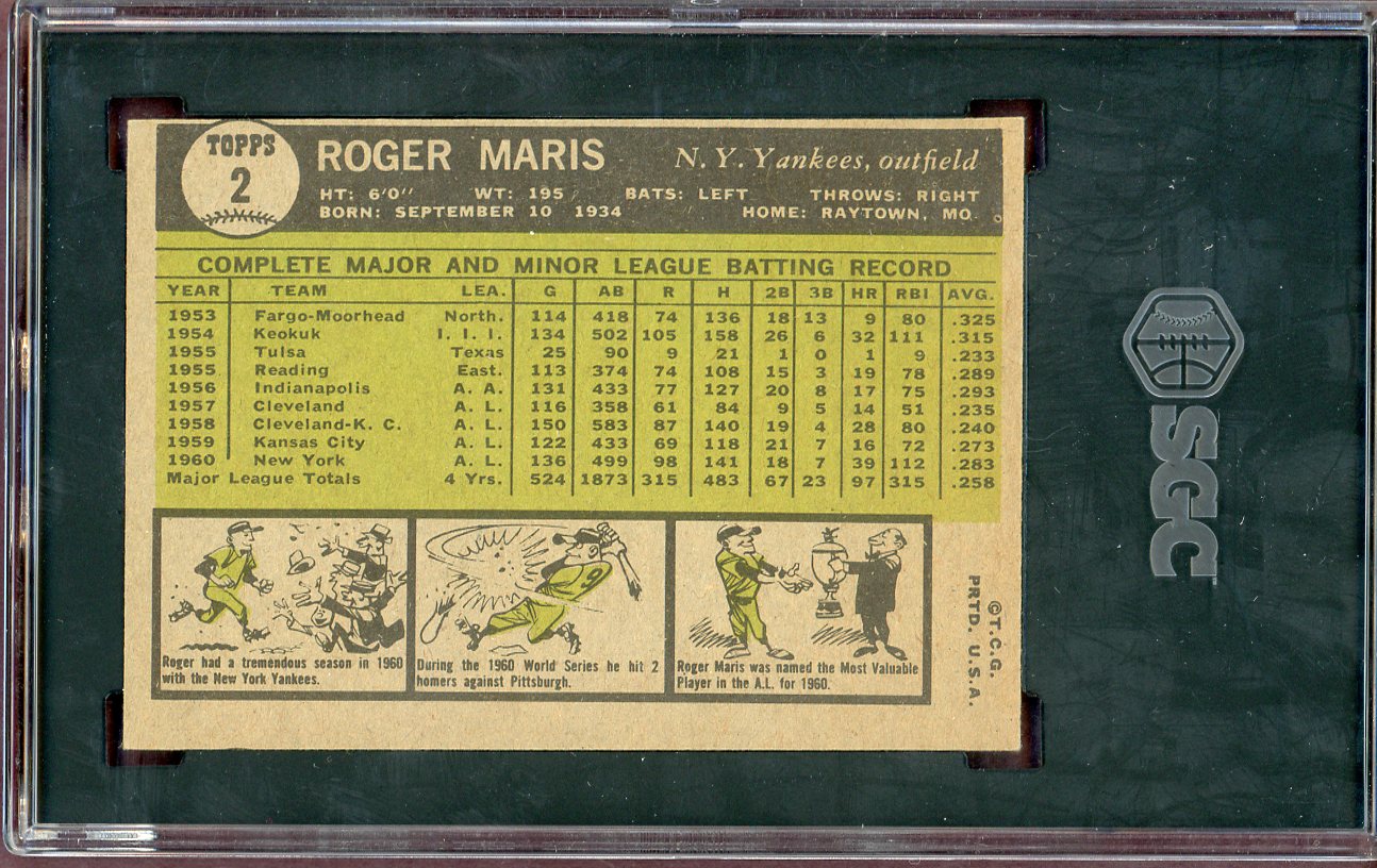 1961 Topps Baseball #  2 Roger Maris Yankees SGC 6 EX-MT 560629