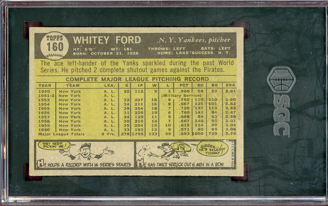 1961 Topps Baseball #160 Whitey Ford Yankees SGC 6 EX-MT 560630
