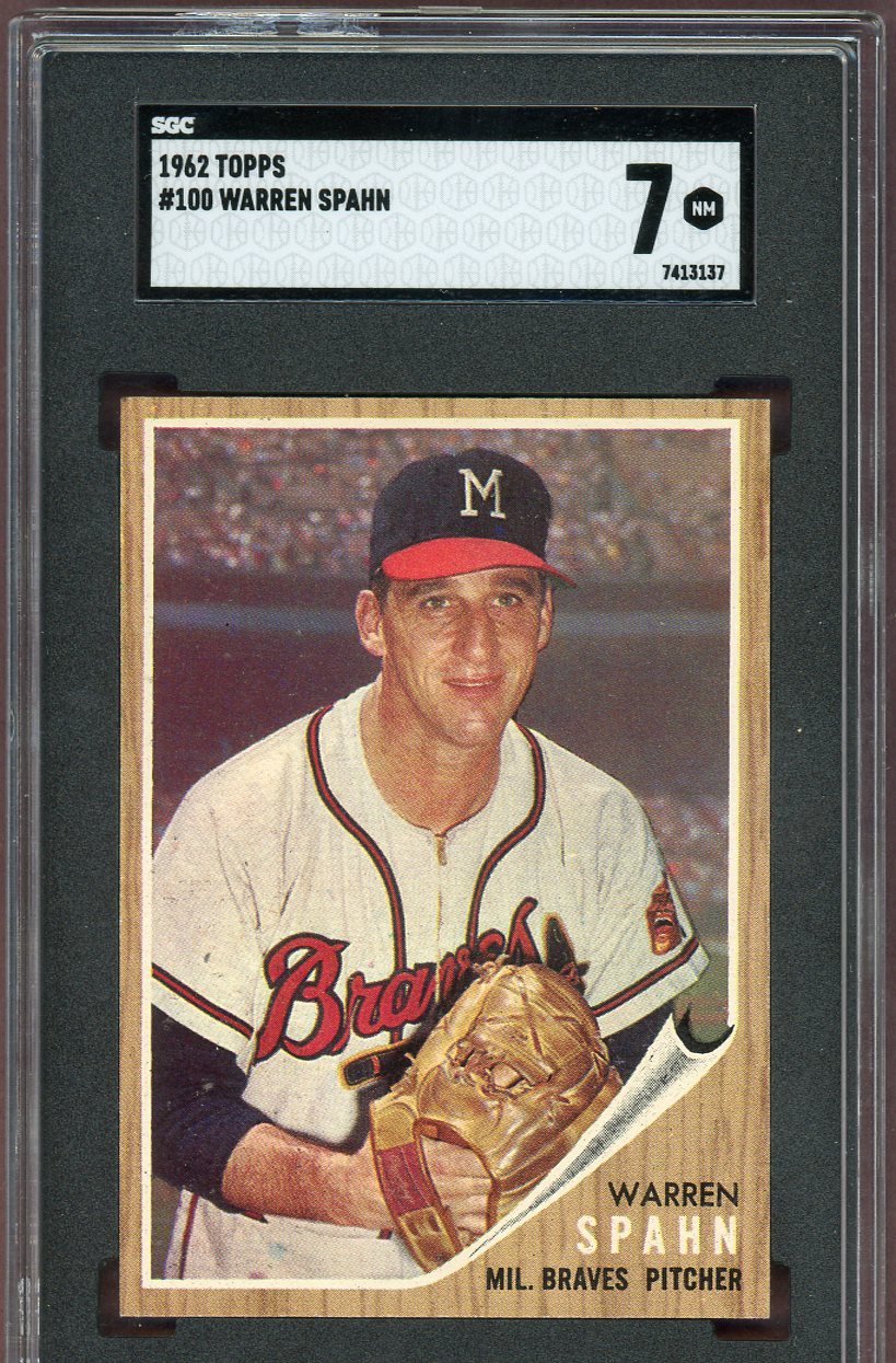 1962 Topps Baseball #100 Warren Spahn Braves SGC 7 NM 560647