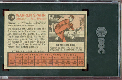 1962 Topps Baseball #100 Warren Spahn Braves SGC 7 NM 560647
