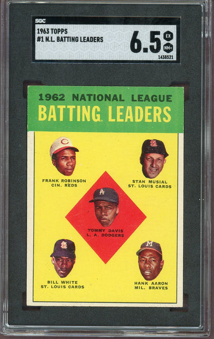 1963 Topps Baseball #001 N.L. Batting Leaders Hank Aaron SGC 6.5 EX-MT+ 560649