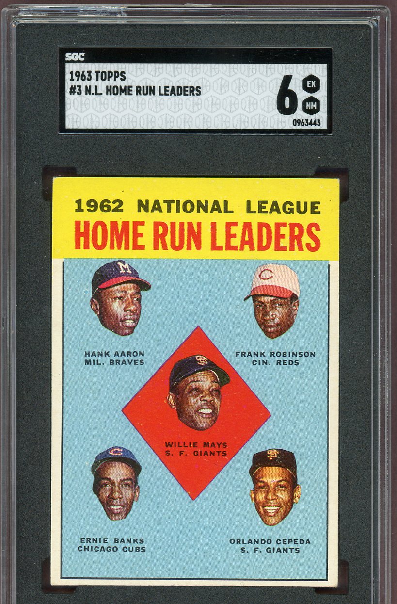 1963 Topps Baseball #003 N.L. Home Run Leaders Aaron Mays SGC 6 EX-MT 560651