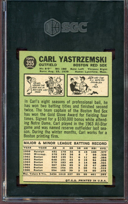 1967 Topps Baseball #355 Carl Yastrzemski Red Sox SGC 4 VG-EX 560657