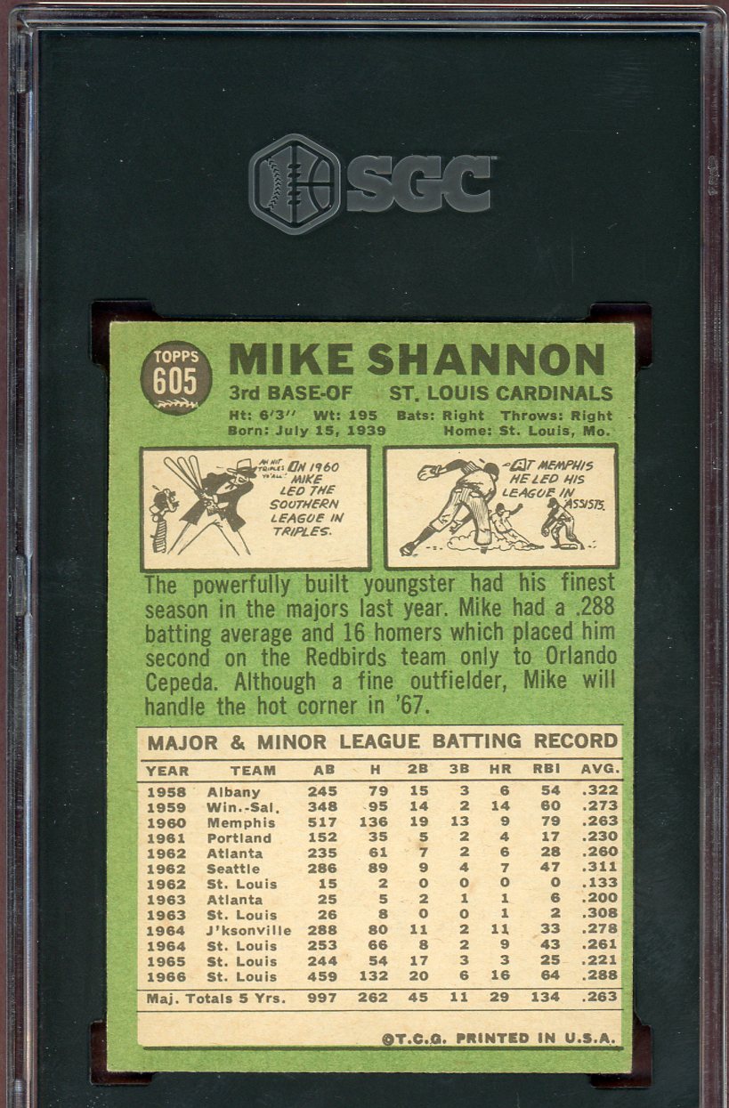 1967 Topps Baseball #605 Mike Shannon Cardinals SGC 6 EX-MT 560659