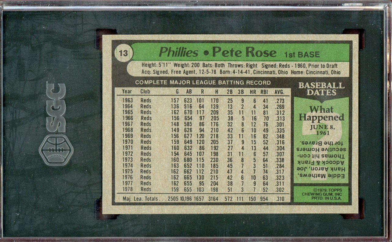 1979 Burger King #013 Pete Rose Phillies SGC 7 NM 560662